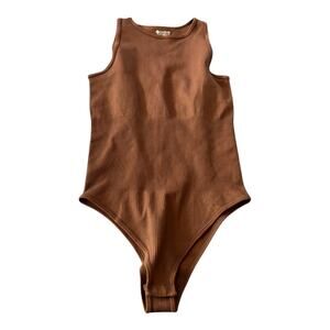 COQQ Brown Ribbed Bodysuit Size M